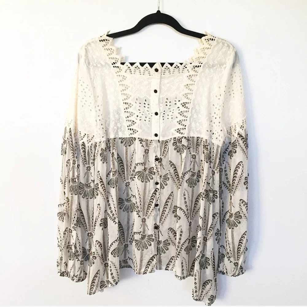 Anthropologie Floreat Cantata Eyelet Peasant Top - Picture 7 of 7